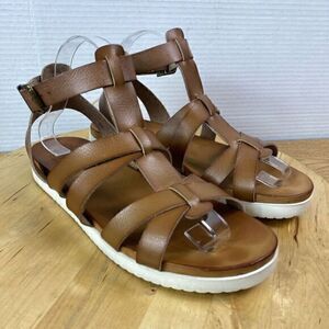Jellypop Brown Leather Strappy Sandals Size 9 Buckle Shoes Gladiator Festival